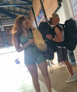 Super hot fit babe with a nice bubble in tight shorts. Look at her face  (OC)