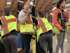 Sexy Asian Coworker Creeped and Exposed Leggings VPL