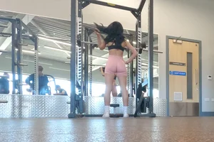 Tall gym brunette in tight pink shorts, part 2