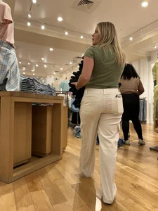 Blonde in white pants squatting and cleaning (oc)