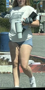Blonde Pawg college chick in short tight legging shorts