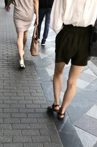 Girl in Skinny Legs and Sandals Street Candid Gallery