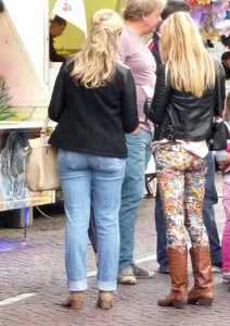 Blonde teen and a milf street pic