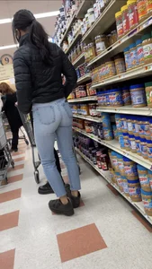 Sexy Asian girl grocery shopping in tight jeans with a nice ass