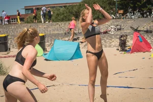 Beach volleyball babes in bikinis