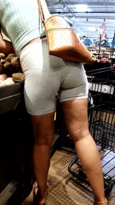 Ebony milf in tight yoga shorts VPL