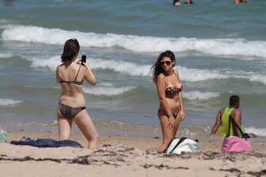 Big collection of various sexy girls on a beach in bikinis