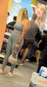 Plump Dumpy Blonde MILF in turquoise two-piece Spandex