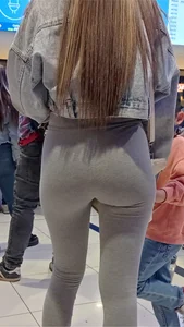 Skinny Teen with Bubble Butt in gray Leggings
