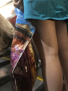 Hot Legs Subway Escalator Creepshot Closeup - Girl in a Short Blue Dress