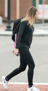 Sexy college babe walking in leggings with a nice ass
