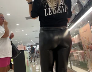Pretty blonde pawg in black leather leggings