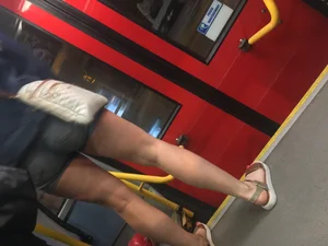 Thick girl in tight shorts with vpl on the bus
