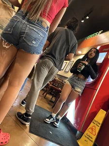 Asian Duo in Jean Shorts at Wingstop