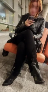 Girl in Pants Sitting With Crossed Legs Creepshot