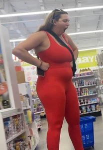 Busty PAWG Shows Off in Red 1 Piece OC