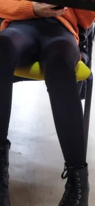 Skinny Candid Legs in Tights Under Table Creepshot