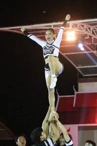 Bunch of athletic Thai cheerleaders at a competition