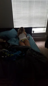 Cute Candid Girl in Panties Lying in Bed in Her Room