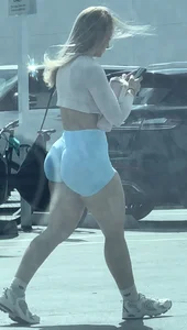 Blonde White girl in biker shorts