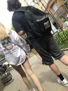 Blonde candid teen in shorts with hot slim legs street creepshots