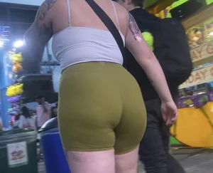 Tattooed Pawg in Green TNA Shorts