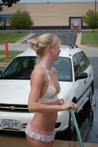 Various sexy girls at car washes in bikinis