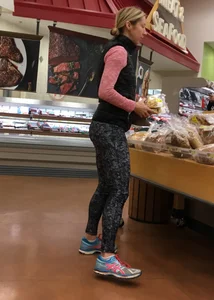 Skinny blonde milf grocery shopping in leggings