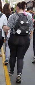 Fat ass girl in leggings with vpl