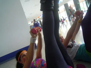 Teens working out on the floor, leggings