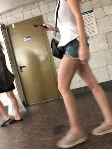 Hot Long Legs in Mini Shorts Subway Candid