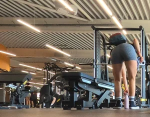 Cute gym blonde with orange hair ribbon