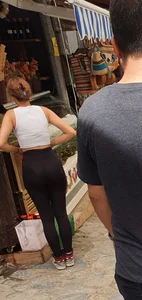 Hot Girl in Tights at the Street Market Creepshot, OK Butt