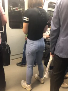 Great Fit Butt and Muscular Legs in Tight Jeans Subway Candid