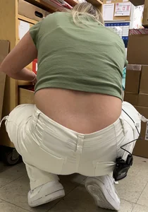 Blonde in white pants squatting and cleaning (oc)
