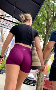 Tight Fit Blonde with Incredible Bubble Butt in Magenta Aurola Shorts