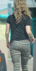 Milf with a nice ass in tight patterned leggings