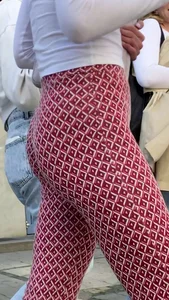 Hot university student in tight red leggings
