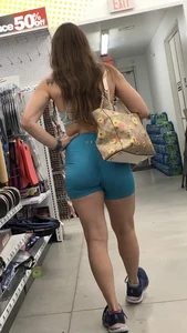 Light blue spandex shorts on a fit milf booty