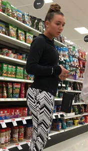 Black and white patterned leggings booty on cute girl at Target