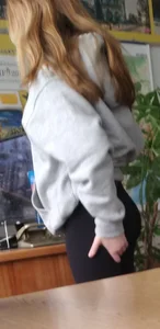 College Girl in Leggings Touching Her Booty