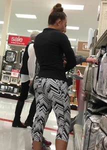Black and white patterned leggings booty on cute girl at Target