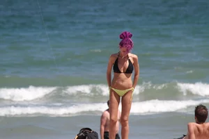 Big collection of various sexy girls on a beach in bikinis