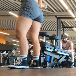Cute gym blonde with orange hair ribbon