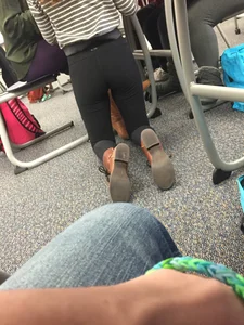 Girl in Tight Pants in College Classroom Candid