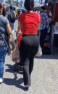 Big ass latina milf in black leggings red top VTL? [oc]