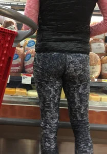 Skinny blonde milf grocery shopping in leggings