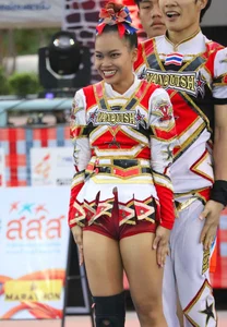 Bunch of athletic Thai cheerleaders at a competition