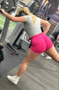 Stacked blonde college PAWG with pink shorts being eaten by ass