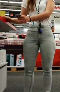 Hot Girl's Crotch in Tight Jeans Supermarket Closeup